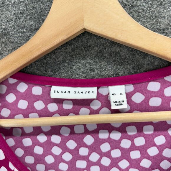 Susan Graver Blouse Women XL Purple Polka Dot Short Sleeve Round Neck Casual - Picture 3 of 7